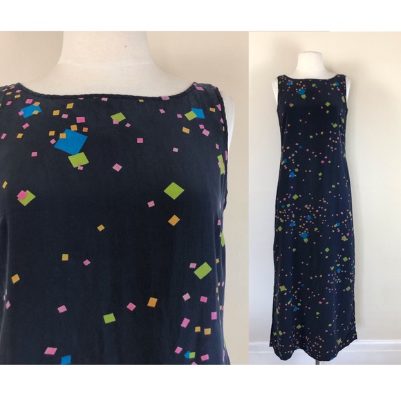 Vintage Dresses & Skirts - vintage 90s‎ silk abstract geometric square print maxi dress normcore grunge y2k